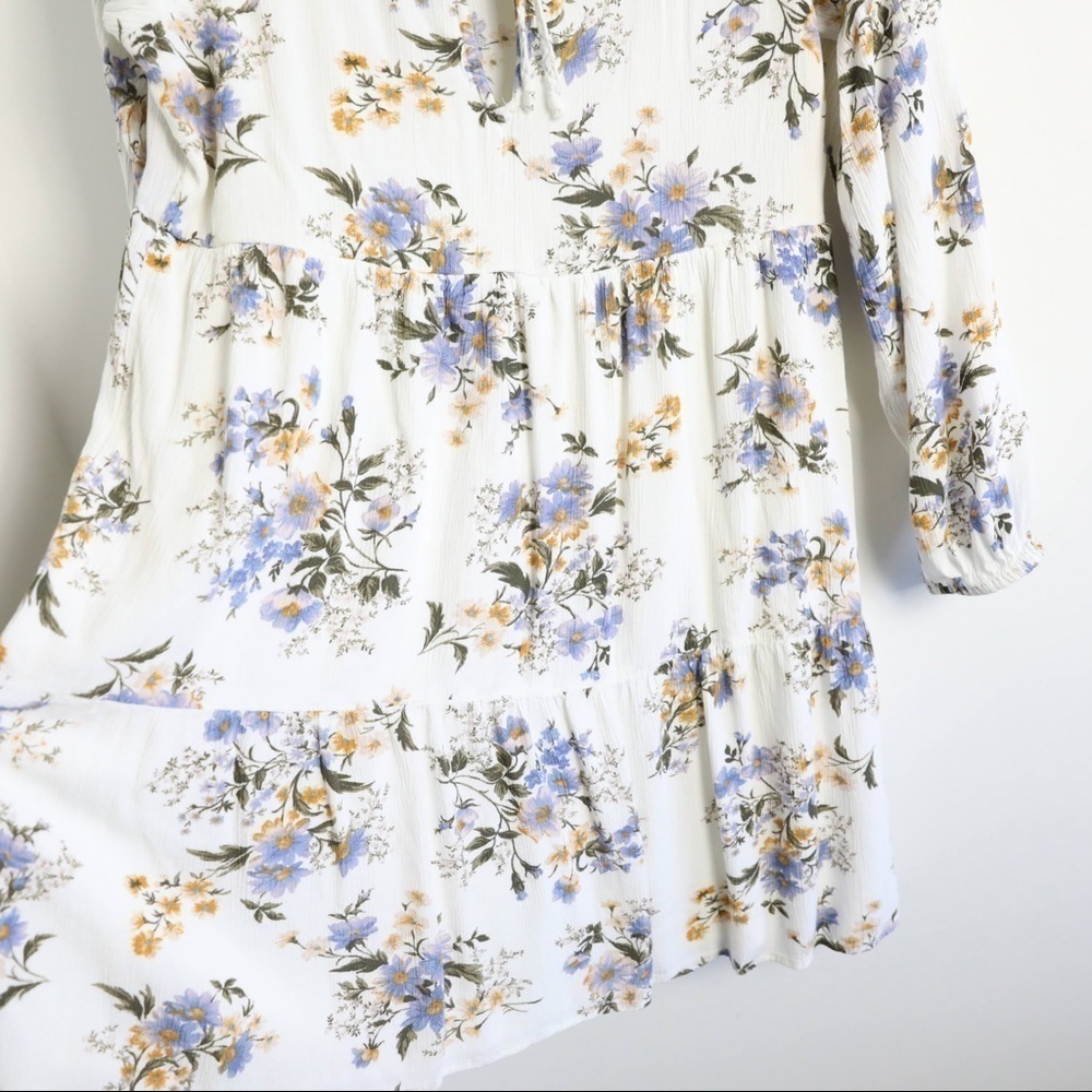 American Eagle AEO white floral print dress bohemian tall peasant long sleeve M - Picture 8 of 11